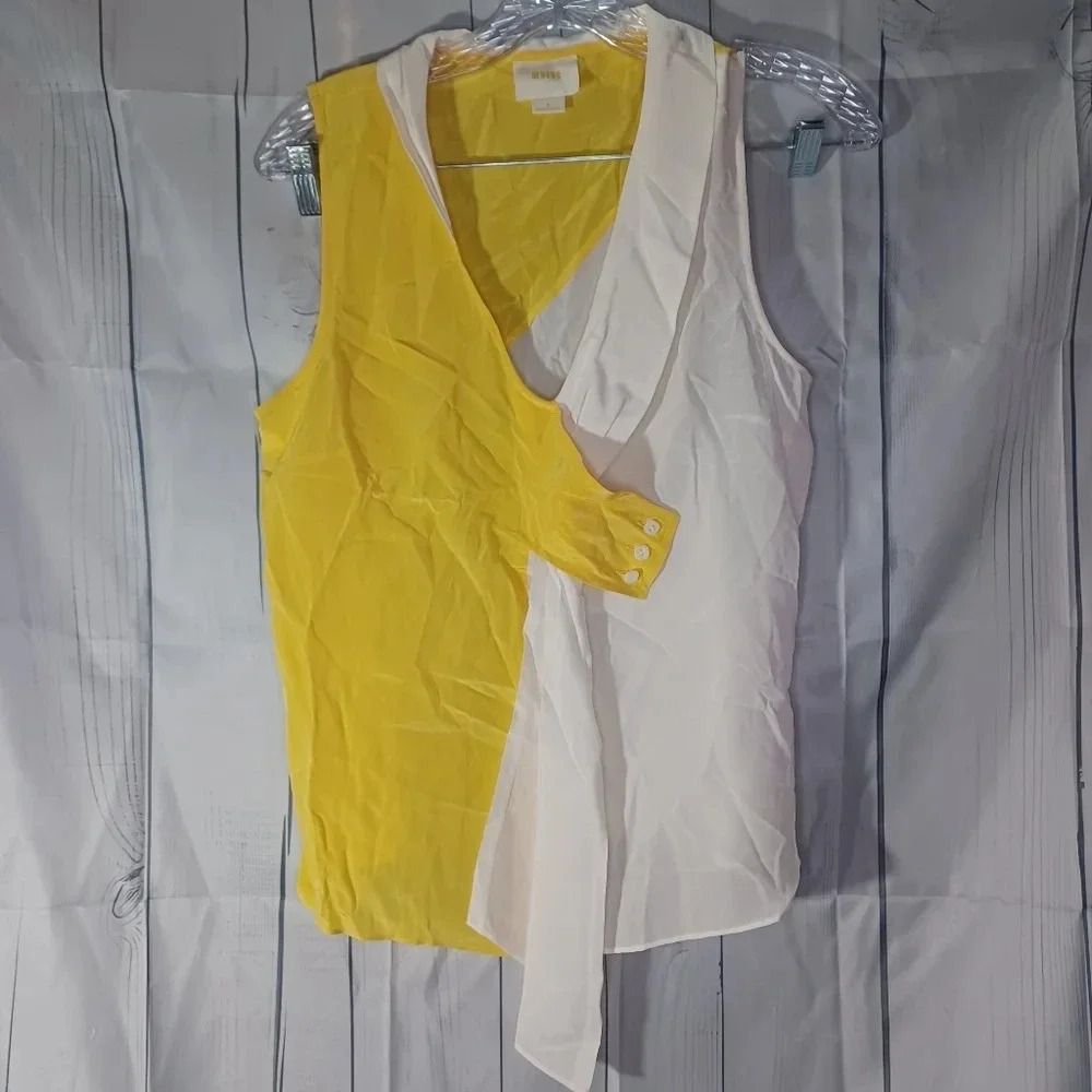 Maeve by Anthropologie 100% silk White And Yellow Color-block sleeveless shirt